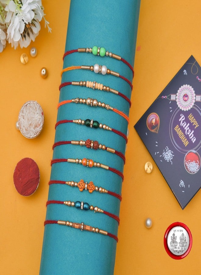 موبيسون مجموعة موبيسون هاكونا ماتاتا مكونة من 10 مجموعة دورا راخي للأخ، بهايا، بهابهي لراخي/راكشاباندان مع رولي شاوال وبطاقة تهنئة | سلة راخي المميزة RKHMPR59 - Image 1